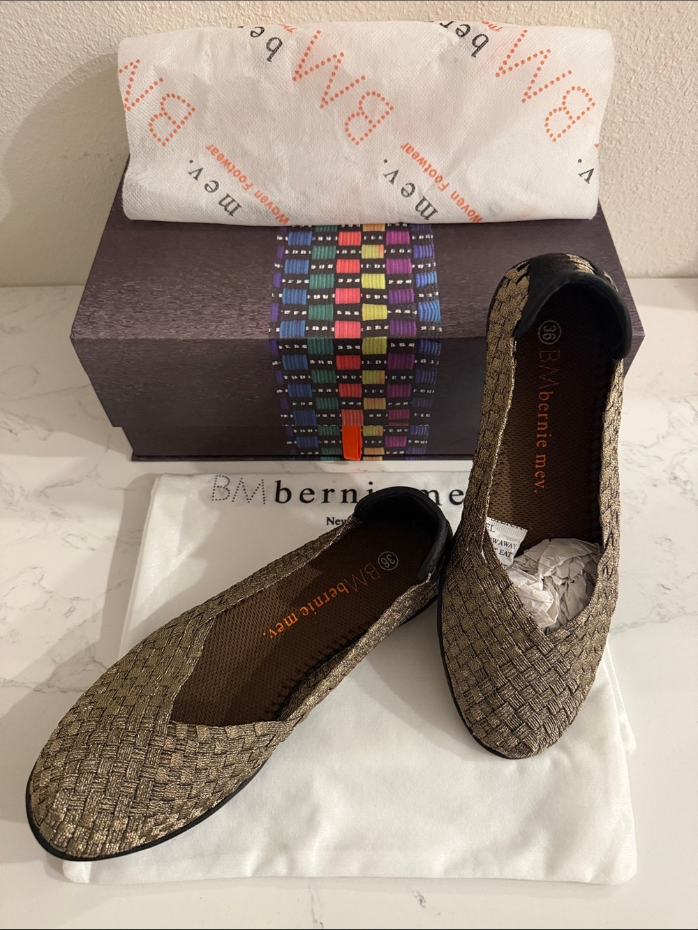 bernie mev. Metallic Gold Woven Ballet Flats